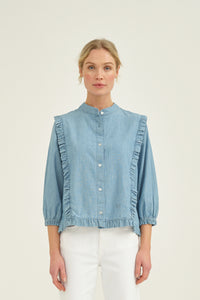 Pieszak Jeans PD-Francesca Denim Frill Shirt Shirts & Blouses 512 Chambrey Blue