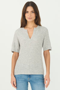 Pieszak Jeans PD-Billie 2/4 Sleeve Split Neck Knit Knitwear 812 Light Grey Melange