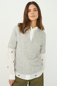 Pieszak Jeans PD-Billie 2/4 Sleeve Split Neck Knit Knitwear 812 Light Grey Melange