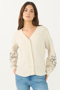 Pieszak Jeans PD-Camilla Emb. V-Neck Shirt Shirts & Blouses 018 Vanilla White