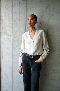 Pieszak Jeans PD-Camilla Emb. V-Neck Shirt Shirts & Blouses 018 Vanilla White