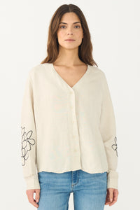 Pieszak Jeans PD-Camilla Emb. V-Neck Shirt Shirts & Blouses 018 Vanilla White