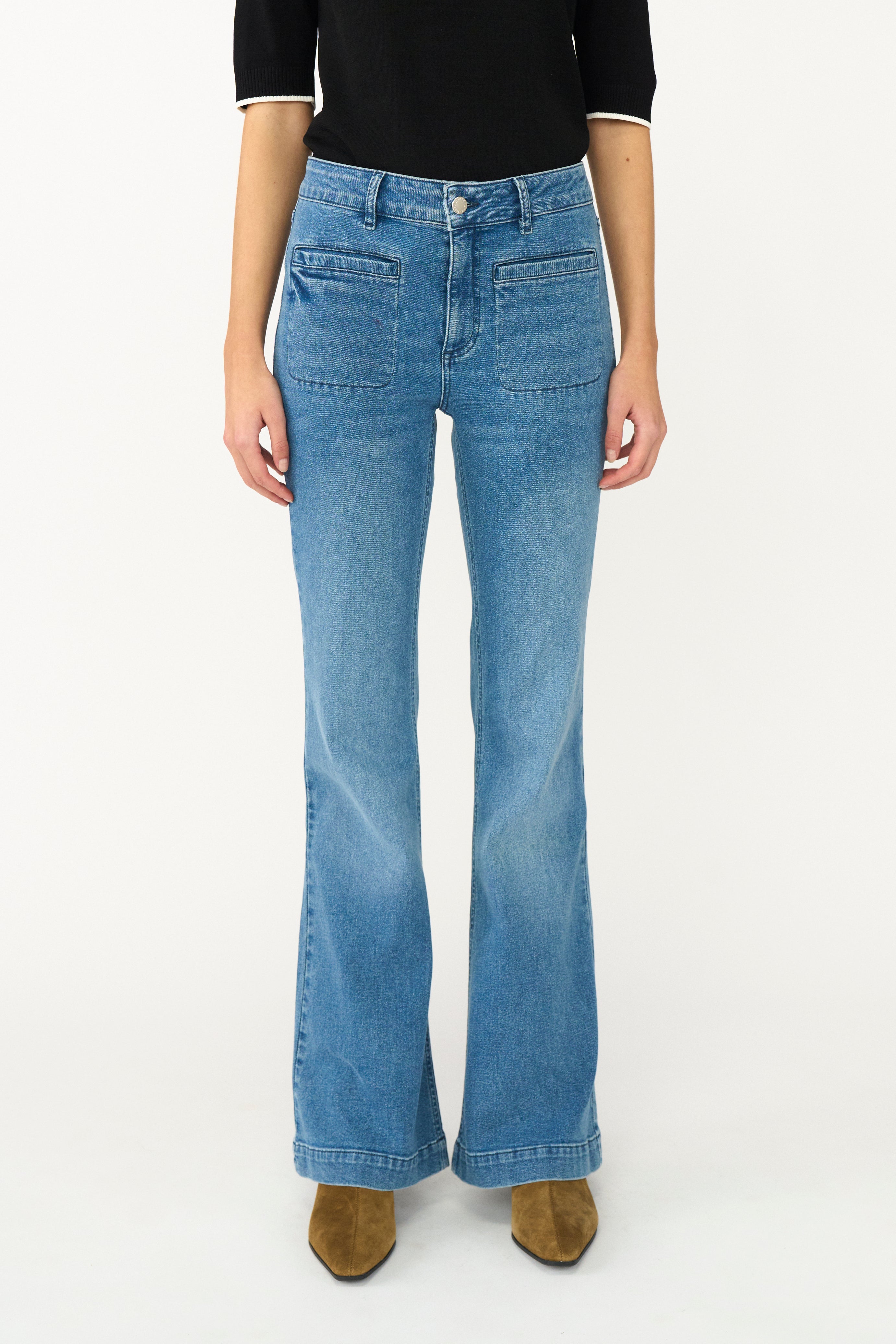 【MODIMOOD】SIDE PINTUCK WASHING DENIM EsQualo Trousers elastic waist denim