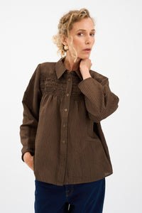 Pieszak Jeans PD-Cassandra New Pintuck Velvet Shirt Shirts & Blouses 768 Black Coffee