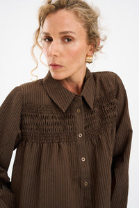 Pieszak Jeans PD-Cassandra New Pintuck Velvet Shirt Shirts & Blouses 768 Black Coffee