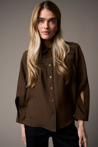 Pieszak Jeans PD-Cassandra New Pintuck Velvet Shirt Shirts & Blouses 768 Black Coffee