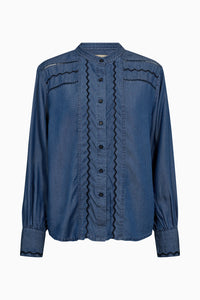 Pieszak Jeans PD-Celika Emb. Denim Shirt Shirts & Blouses 526 Mid Dark Denim