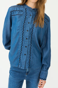 Pieszak Jeans PD-Celika Emb. Denim Shirt Shirts & Blouses 526 Mid Dark Denim