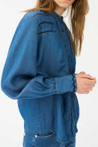 Pieszak Jeans PD-Celika Emb. Denim Shirt Shirts & Blouses 526 Mid Dark Denim
