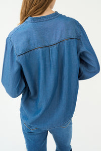 Pieszak Jeans PD-Celika Emb. Denim Shirt Shirts & Blouses 526 Mid Dark Denim