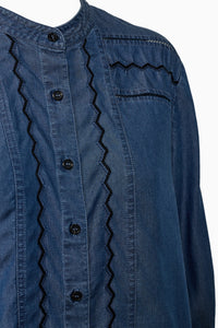 Pieszak Jeans PD-Celika Emb. Denim Shirt Shirts & Blouses 526 Mid Dark Denim