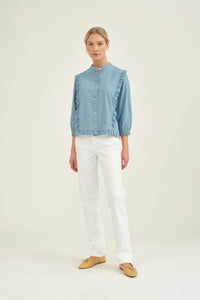 Pieszak Jeans PD-Francesca Denim Frill Shirt Shirts & Blouses 512 Chambrey Blue