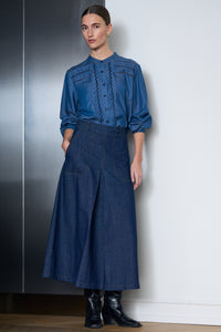 Pieszak Jeans PD-Harper Chambrey Pleat Skirt Skirt 510 Rinse Denim