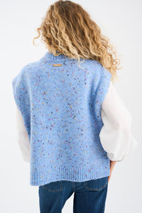 Pieszak Jeans PD-Holly Button High Neck Knit Knitwear 550 Blue Mist