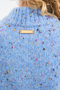 Pieszak Jeans PD-Holly Button High Neck Knit Knitwear 550 Blue Mist