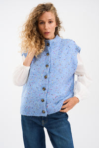 Pieszak Jeans PD-Holly Button High Neck Knit Knitwear 550 Blue Mist