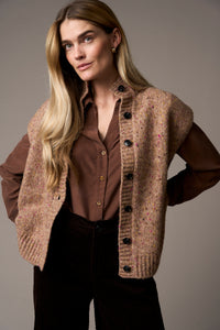 Pieszak Jeans PD-Holly Button High Neck Knit Knitwear 717 Lead Brown