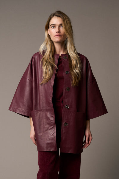 PD-Lanni Leather Half Sleeve Jacket - Burgundy – Pieszak