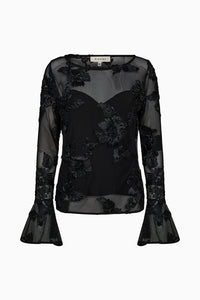 Pieszak Jeans PD-Melia Flounce Sleeve Mesh Blouse Shirts & Blouses 9 Black