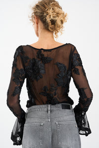 Pieszak Jeans PD-Melia Flounce Sleeve Mesh Blouse Shirts & Blouses 9 Black