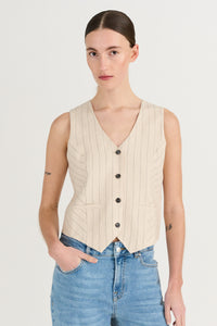 Pieszak Jeans PD-Nadine Pinstripe Linen Vest Vest 00 Stripe