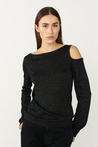 Pieszak Jeans PD-Vigga Open Shoulder Lurex Knit Knitwear 9 Black