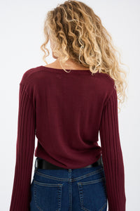 Pieszak Jeans PD-Vigga Pleat Sleeve Lurex Knit Knitwear 370 Burgundy