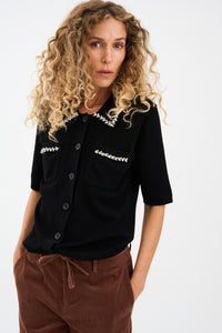 Pieszak Jeans PD-Vigga Rhinestone Polo Knit Knitwear 9 Black