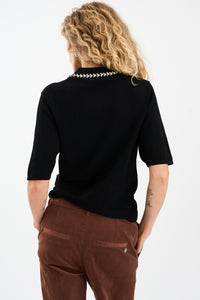 Pieszak Jeans PD-Vigga Rhinestone Polo Knit Knitwear 9 Black